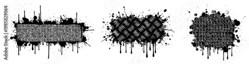 Textured rectangular shapes with ink drips in black and white graffiti stencil style