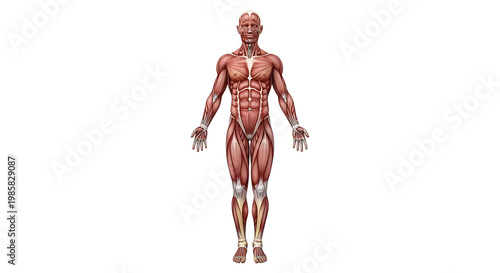 3d render of human male muscular anatomy front view for medical education and fitness