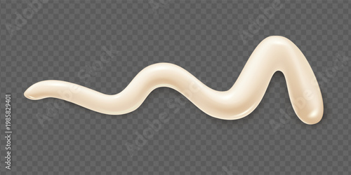 Realistic mayo smear. White cream mayonnaise sauce smudge with wavy liquid texture and milk flow. Top view dressing stripe for cooking posters, seasoning design and realistic dairy backgrounds.