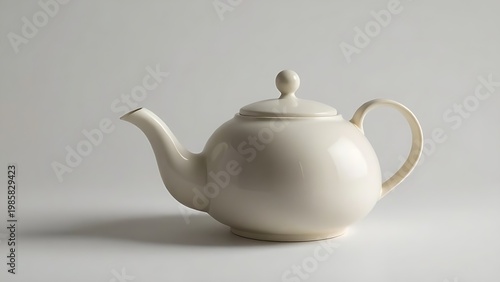 A minimalist ceramic teapot with a seamless spout and smooth curves.
