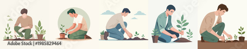 A series of men planting trees.