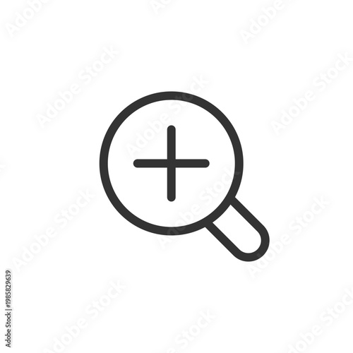 Magnifier and plus pixel perfect linear ui icon. Image enlargement. Photo editor instrument. GUI, UX design. Outline isolated user interface element for app and web. Editable stroke. Arial font used
