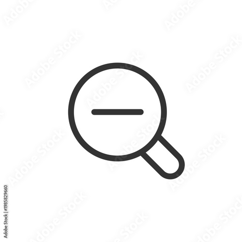 Magnifier and minus pixel perfect linear ui icon. Image downsizing. Photo editor instrument. GUI, UX design. Outline isolated user interface element for app and web. Editable stroke. Arial font used