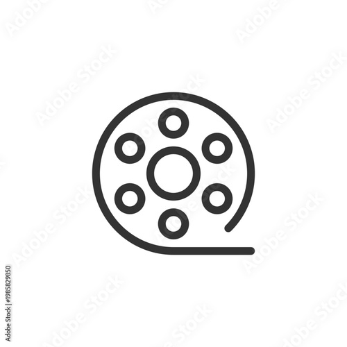 Film reel pixel perfect linear ui icon. Motion pictures. Recorded strip. Online marketplace. GUI, UX design. Outline isolated user interface element for app and web. Editable stroke. Arial font used