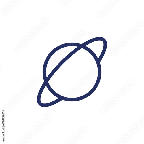 Planet with ring pixel perfect linear ui icon. School astronomy course. Planetary science. GUI, UX design. Outline isolated user interface element for app and web. Editable stroke. Arial font used