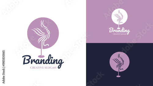 Stork Heron Bird Silhouette in Linear Abstract Style for Wellness Spa Beauty and Professional Corporate Logo