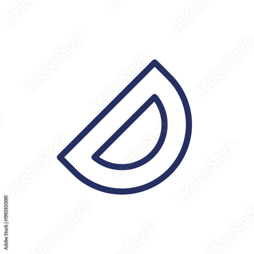 Protractor pixel perfect linear ui icon. Math tool. Stationery supply. Measuring angles. GUI, UX design. Outline isolated user interface element for app and web. Editable stroke. Arial font used