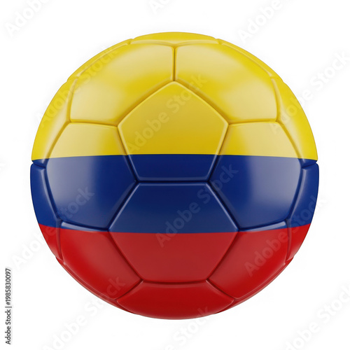 Professional soccer ball featuring the vibrant yellow blue and red colors of the colombian flag isolated on transparent background