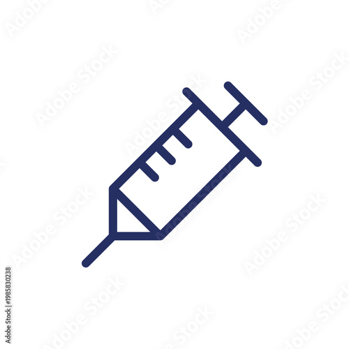 Syringe pixel perfect linear ui icon. Regular vaccination and immunization. Injection. GUI, UX design. Outline isolated user interface element for app and web. Editable stroke. Arial font used