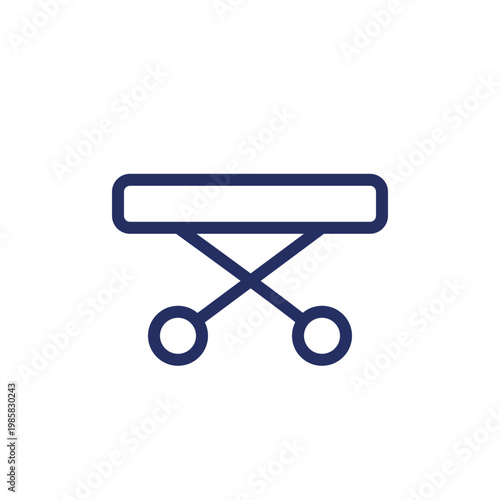 Medical gurney pixel perfect linear ui icon. Ambulance equipment. Patient transportation. GUI, UX design. Outline isolated user interface element for app and web. Editable stroke. Arial font used