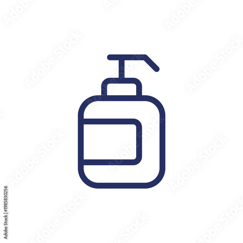Hand sanitizer pixel perfect linear ui icon. Liquid disinfectant. Pump bottle package. GUI, UX design. Outline isolated user interface element for app and web. Editable stroke. Arial font used