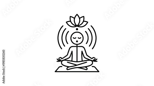 Meditating Human with Lotus and Energy Waves
