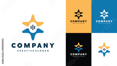 Abstract Star Music Logo with Audio Wave and Sound Bars for Digital Media Production Company Branding