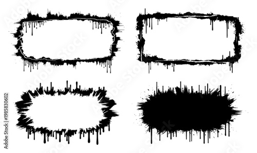 Decorative grunge frames set with ink drips and paint splatters in urban stencil style
