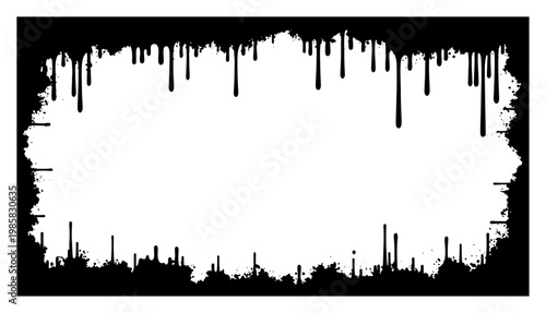 Distressed rectangular border with heavy ink drips in urban street art style