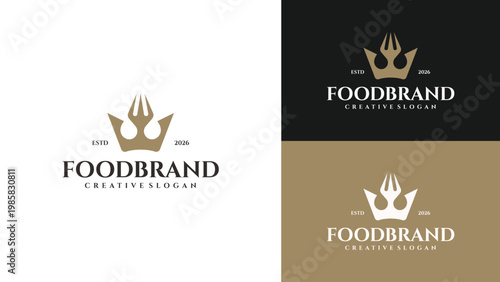 Elegant king crown fork logo template for fine dining restaurant catering service and chef premium brand
