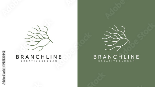 Minimalist tree branch bird logo with organic line art  aesthetic for eco friendly creative nature branding identity