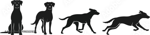 Dog silhouette sitting standing walking running pose
