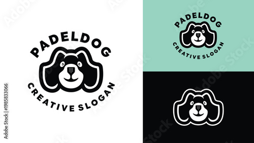 Modern Padel Dog Mascot Logo Graphic Vector Illustration for Sportswear Apparel and Sports Club