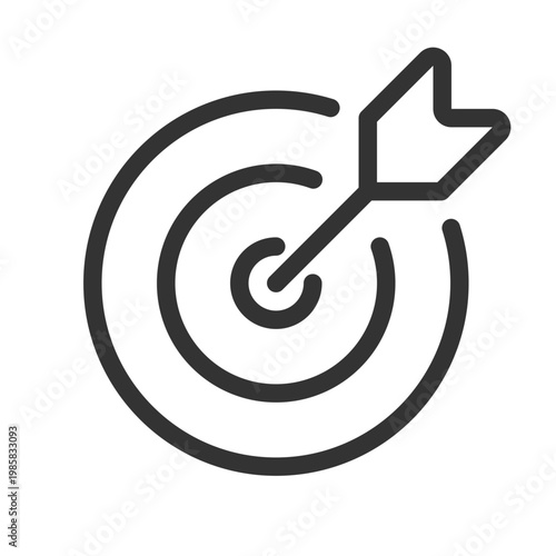 Reaching target pixel perfect linear ui icon. Archery skill. Business success. GUI, UX design. Outline isolated user interface element for app and web. Editable stroke. Poppins font used