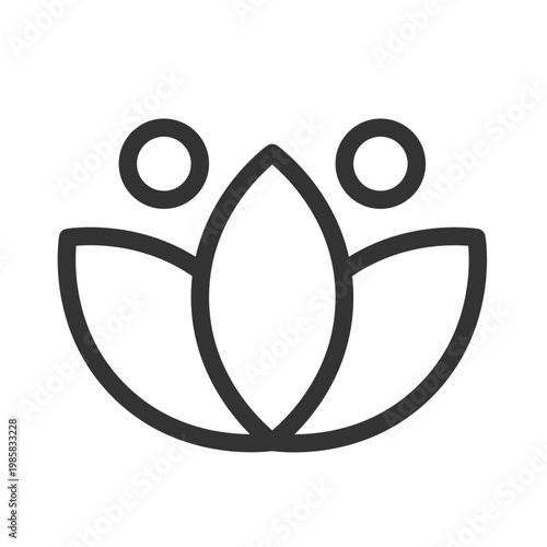 Lotus pixel perfect linear ui icon. Meditation sign. Inner calmness and tranquility. GUI, UX design. Outline isolated user interface element for app and web. Editable stroke. Arial font used