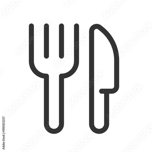 Fork and knife pixel perfect linear ui icon. Restaurant sign. Cutlery. Serve up table. GUI, UX design. Outline isolated user interface element for app and web. Editable stroke. Arial font used