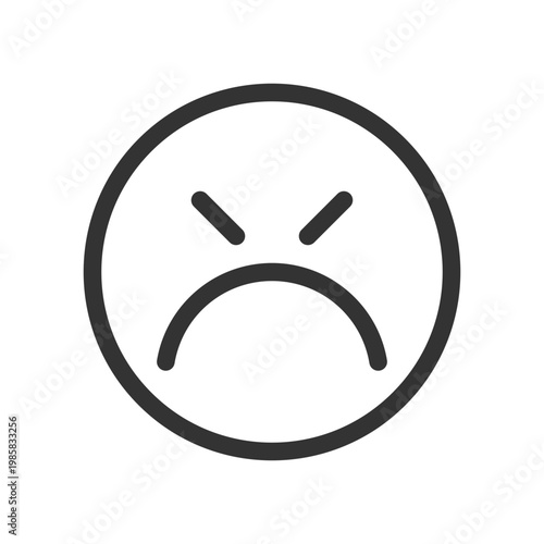 Mad emoticon pixel perfect linear ui icon. Emotional expression. Negative feedback. GUI, UX design. Outline isolated user interface element for app and web. Editable stroke. Arial font used