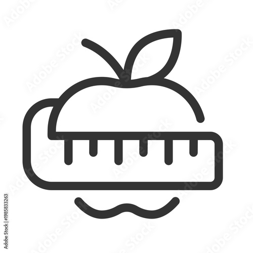Apple and measuring tape pixel perfect linear ui icon. Weight loss. Dietary nutrition. GUI, UX design. Outline isolated user interface element for app and web. Editable stroke. Arial font used