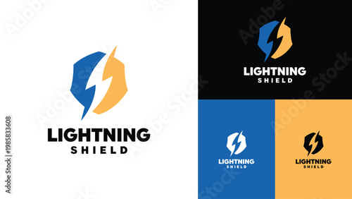 Professional Shield with Lightning Bolt Negative Space Symbol for Cyber Security and Renewable Energy