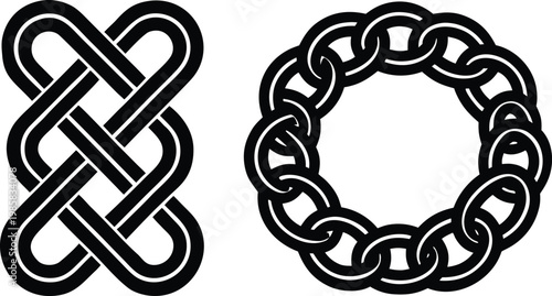 Intricate Examples of Celtic Knots and Chainmail Patterns in Black and White Designs Vector, illustration