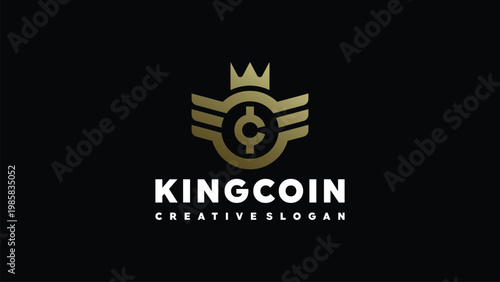 Elegant Winged Crown Coin Logo for Corporate Finance Capital Management and Cryptocurrency Stock Vector