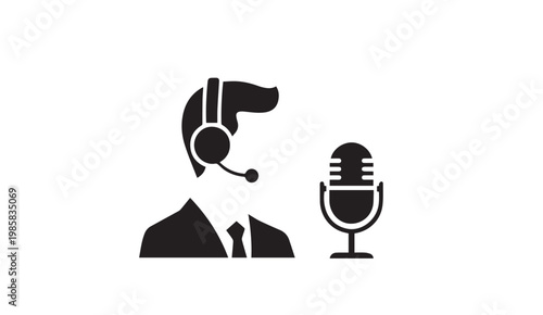 Man with headset and microphone icon for customer service or broadcasting