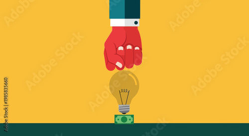Bright Idea Between a Gripping Hand and a Lightbulb Representing Innovation and Creative Power.