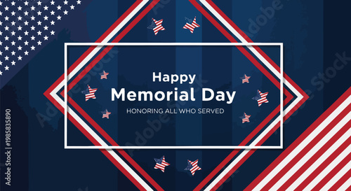 Patriotic design with US flag stars and stripes, memorial day concept in a geometric backdrop, suitable for patriotic promotions, holiday greetings and event invitations.