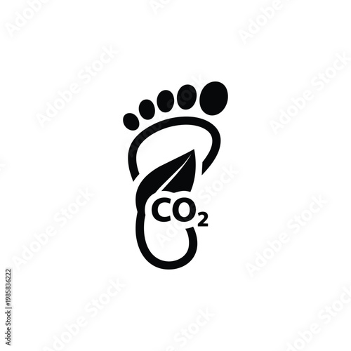Carbon footprint icon for sustainability and green energy, carbon footprint CO2 emission symbol in black and white vector