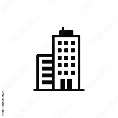 Green building icon for sustainability and green energy, green building eco building symbol in black and white vector