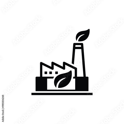 Eco factory icon for sustainability and green energy, eco factory green industry symbol in black and white vector