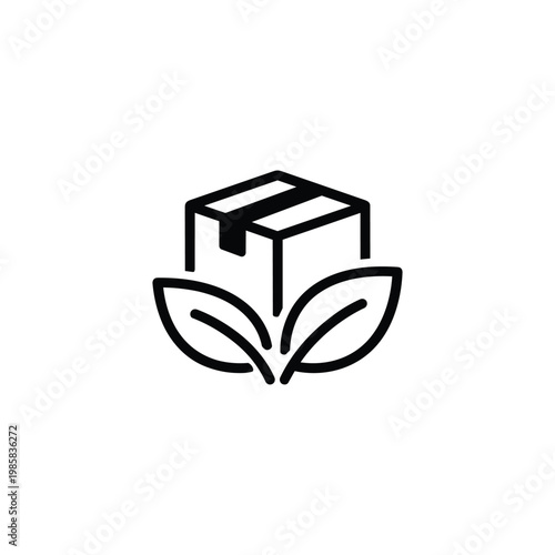 Eco package icon for sustainability and green energy, eco package green packaging symbol in black and white vector