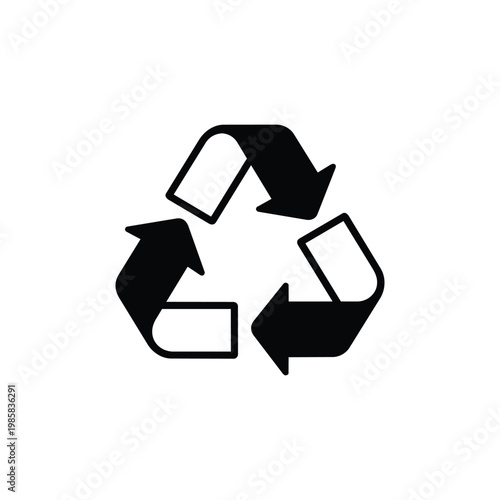 Recycling symbol icon for sustainability and green energy, recycling symbol circular economy sign in black and white vector