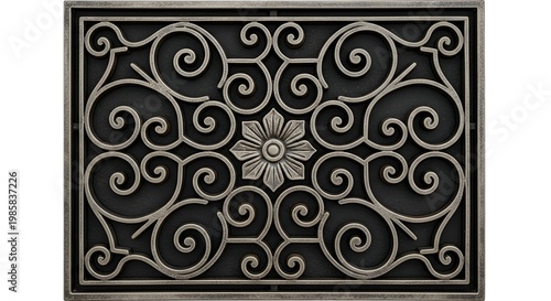 Ornate metal grill with floral pattern, decorative element, architectural detail