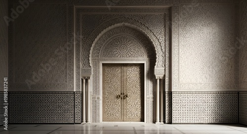 Ornate Moroccan Doorway Architecture with Intricate Geometric Patterns and Arched Entrance