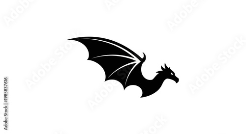 Black silhouette of a dragon with outstretched wings on a white background.