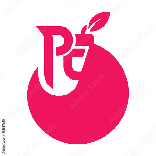 Pink logo with leaf on a white background