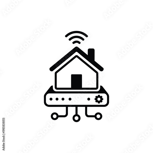 Smart home map icon, home automation map black and white vector