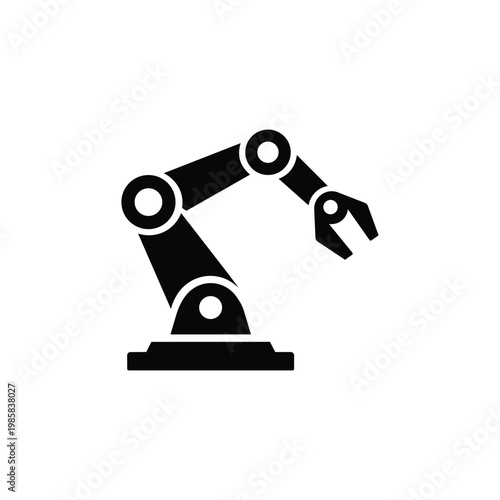 Robotic arm map icon, industrial robot map black and white vector