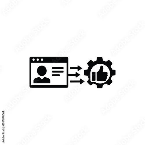 Customer profile map icon, feedback automation map black and white vector