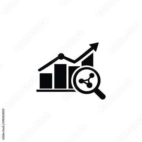 Analytics growth map icon, data analysis map black and white vector
