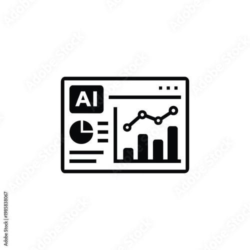 AI analytics map icon, dashboard map report black and white vector