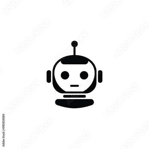 Robot map icon, chatbot map assistant black and white vector symbol