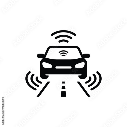 Autonomous car map icon, self driving car map black and white vector